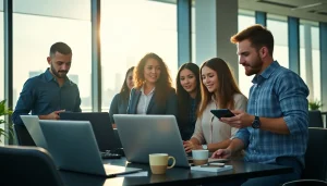 Team collaborating on digital marketing strategies at https://fhpts.com in a modern office environment.