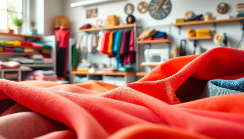 Punta di Roma stof met verschillende kleuren en texturen in een professioneel atelier.