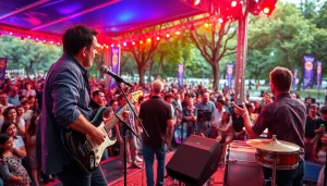 Kora live performance at an outdoor festival, showcasing vibrant musicians and an engaged audience.