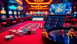 Engaging scene depicting players at https://c168.io/ with poker chips and digital roulette.