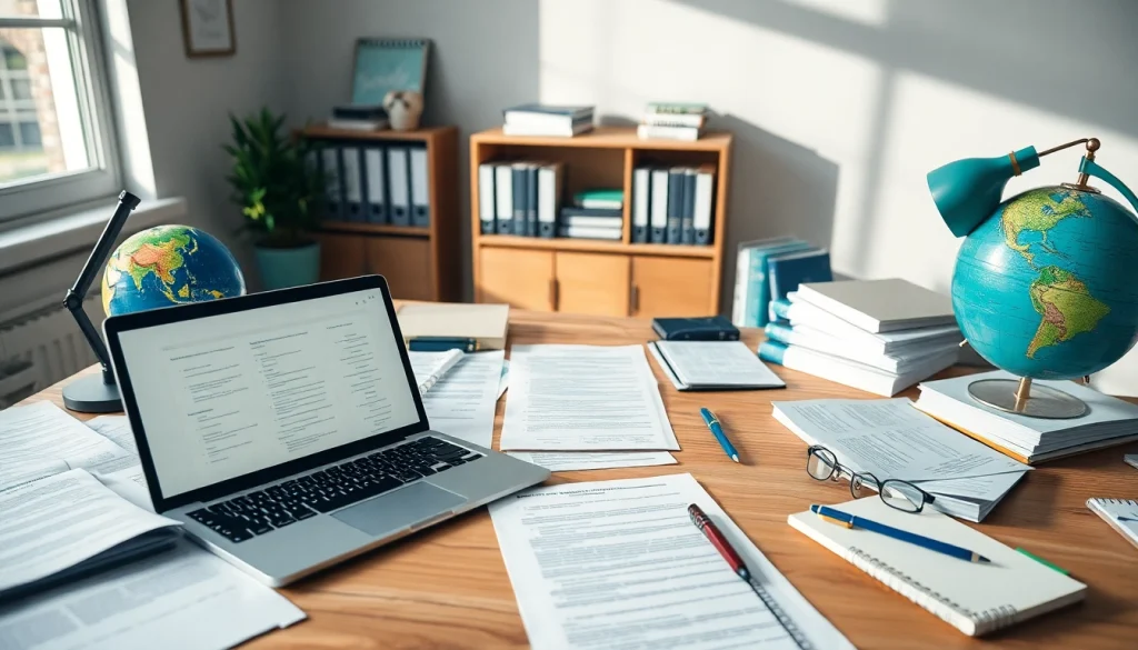 Workspace featuring sworn translation documents and professional tools for beëdigde vertaling.