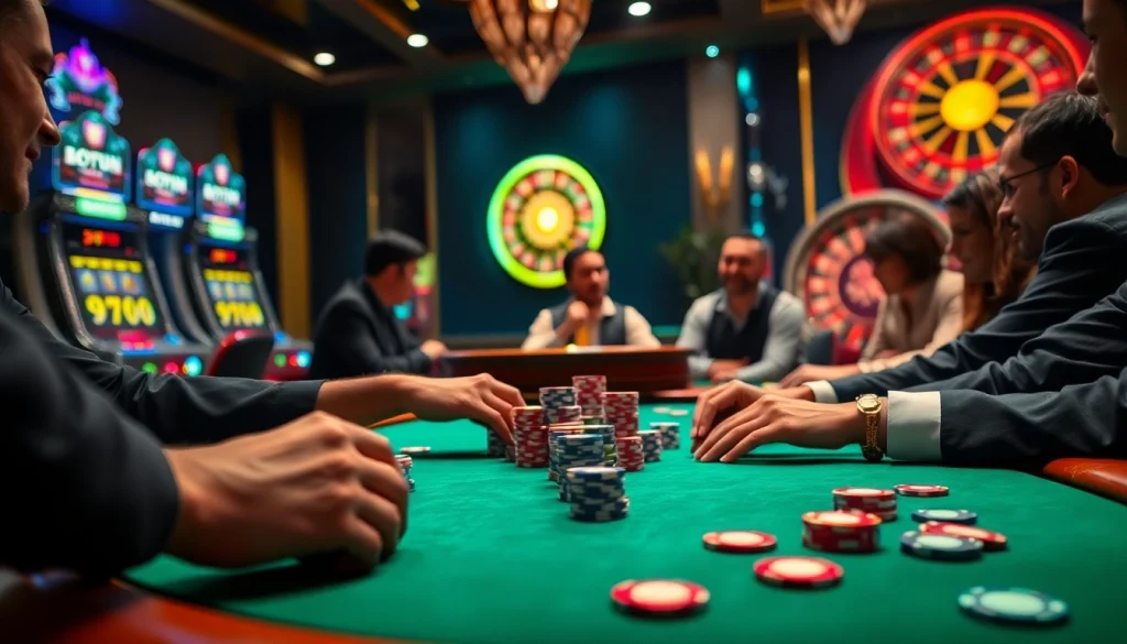 Excited players engaging at a poker table, showcasing the 79 king betting atmosphere.