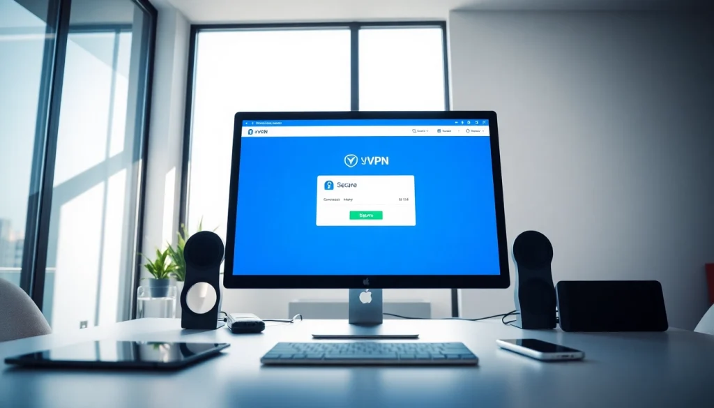 快连VPN interface displayed on a modern computer screen in a professional workspace.