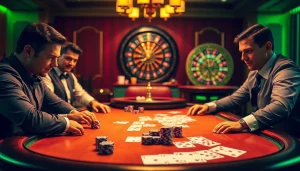 Captivating scene of เจ้ามือรับแทง F168 poker table with players, chips, and excitement