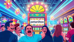 Menggambarkan petanitoto dengan mesin slot penuh warna yang menarik perhatian pemain.