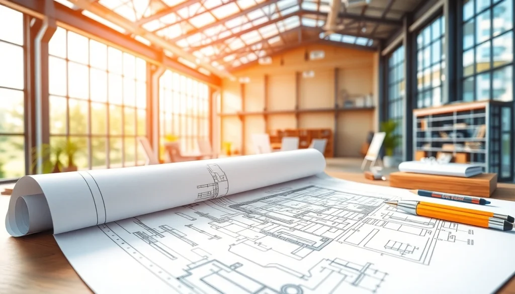 Showcasing steel structure design through detailed blueprints and modern design tools.