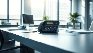 Showcasing an auto dialer device on a modern office desk, symbolizing efficient communication.