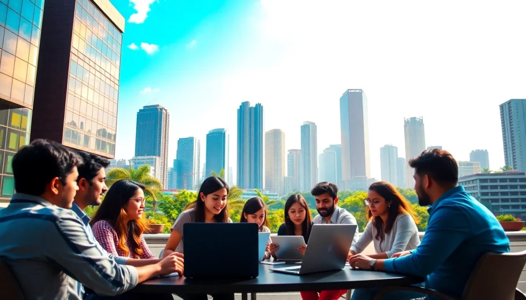 Showcasing a vibrant scene of startup kolkata with professionals collaborating in an urban setting.