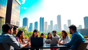 Showcasing a vibrant scene of startup kolkata with professionals collaborating in an urban setting.