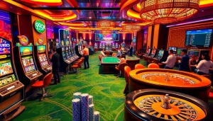Experience the thrilling gambling action at 99OK Casino with vibrant slot machines and professional tables.