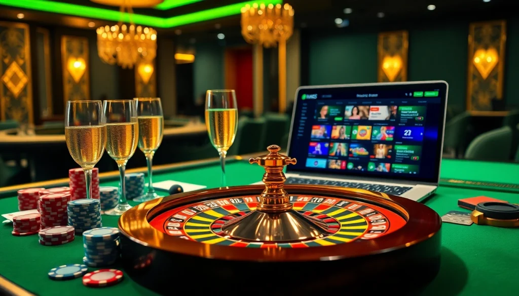 Casino table showcasing vibrant poker chips and cards, representing nhà cái uy tín for an exciting experience.