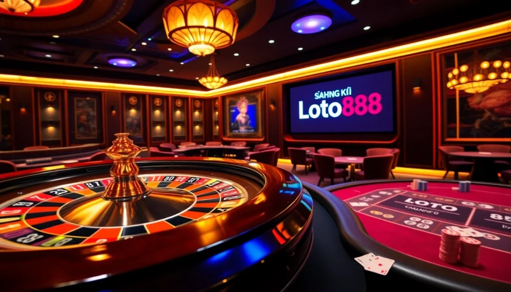 Engaging gaming atmosphere showcasing Đăng Ký Loto188 with vibrant casino tables and stylish decor.