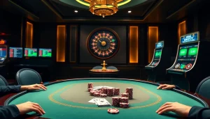 Experience the excitement of gambling at 188bet with a luxurious casino atmosphere featuring poker tables and betting odds.