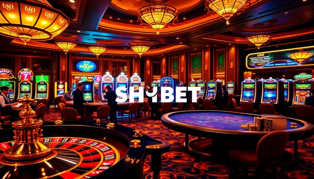 Experience exciting gameplay at https://shbet.id/ with luxurious casino visuals showcasing roulette and poker.