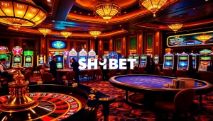 Experience exciting gameplay at https://shbet.id/ with luxurious casino visuals showcasing roulette and poker.