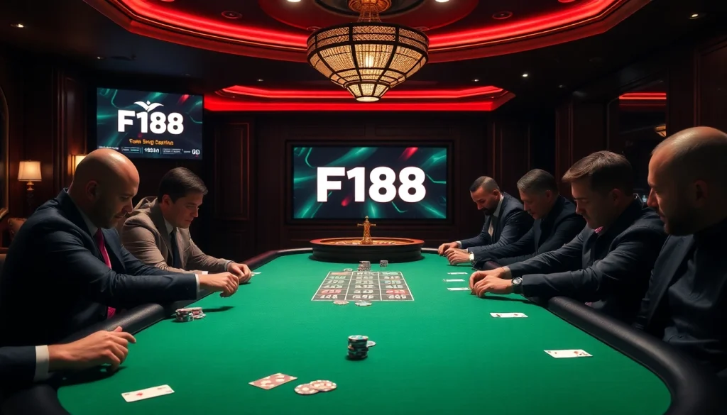Experience stunning gameplay at F168 with a vibrant casino atmosphere featuring poker chips and cards.