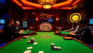 Kuwin 789's vibrant online gambling scene showcasing poker chips and cards on a luxurious table.