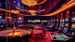 Exciting players interacting with digital gaming at king88 .com, showcasing a luxurious casino atmosphere.