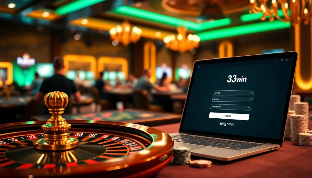 Exciting online casino interface and login options featuring 33win đăng nhập with vibrant gaming elements.