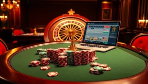 The engaging scene of a luxurious poker table showcasing gambling excitement with 7m.cn live scores.