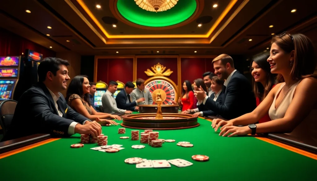 Engaging gamblers experiencing excitement at 12bet casino tables with vibrant gaming elements.
