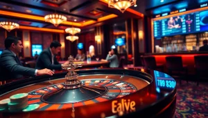 An engaging scene of players placing bets at roulette inspired by https://789fcom.asia/ showcasing vibrant poker chips and an elegant atmosphere.