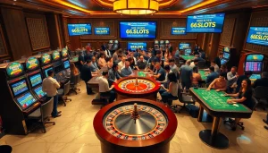 Experience thrilling gameplay at https://www.66slots8.com/ amidst vibrant casino action.