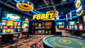 F8BET online gaming interface showcasing exciting casino games and mobile app.
