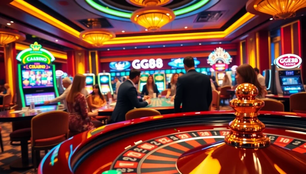 Experience the thrill of gambling at GG88 with vibrant casino visuals and exciting gameplay.