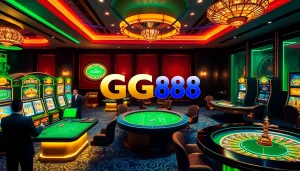GG88 players enjoying a vibrant and luxurious online casino experience with dynamic slot machines and roulette wheel.