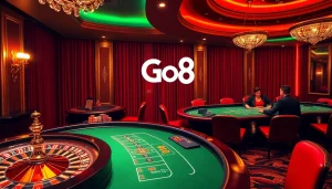 Experience the thrill of Go8 gaming with elite casino tables, vibrant chips, and an engaging atmosphere.