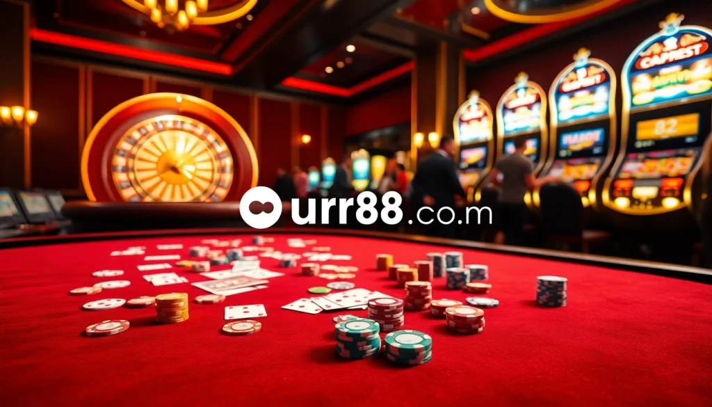 Experience thrilling poker and roulette action at urr88.com in a luxurious casino setting.