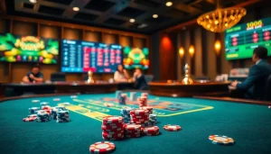 Engage in thrilling gameplay at nhà cái lc88, showcasing vibrant poker chips and an exciting roulette wheel.