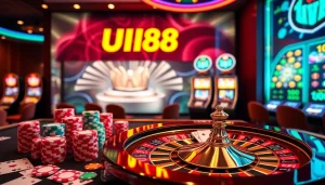 Experience the excitement of UU88 casino gaming with vibrant poker tables and slot machines.