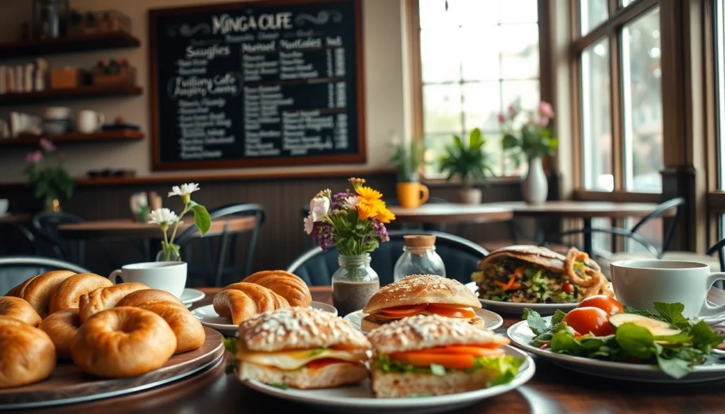 Hidangan lezat dari https://kingarthurcafe.com/menu, menampilkan kue-kue buatan tangan dan salad yang berwarna-warni.