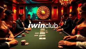Exciting poker game action at iwinclub with colorful chips and a vibrant atmosphere.