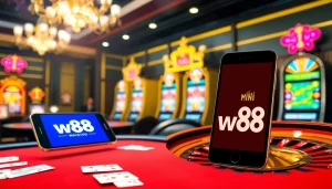 Experience the excitement of online gambling with the link mới w88 showcased on a vibrant casino scene.
