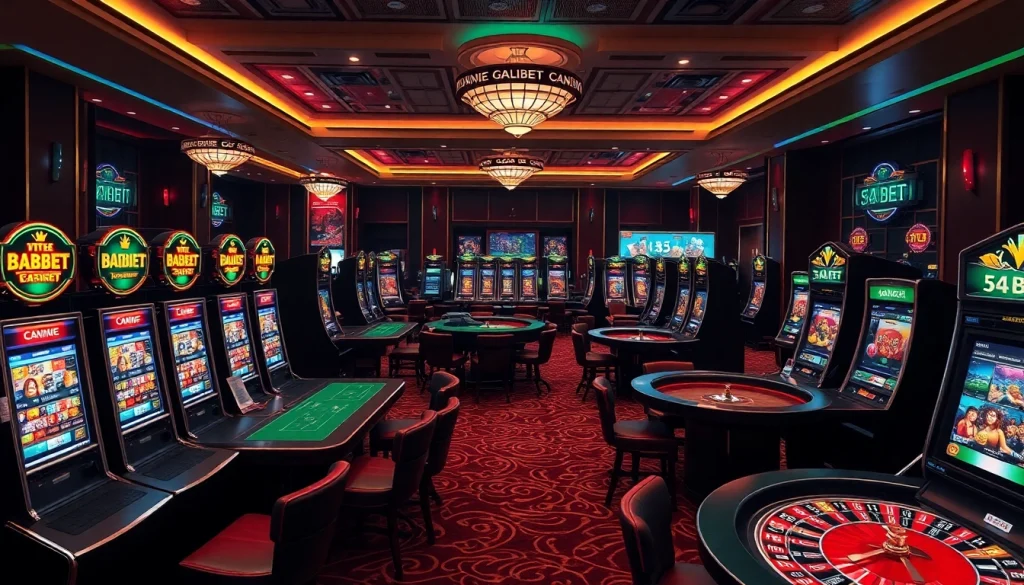 Engage in thrilling online betting at 54BET with vibrant casino tables and dynamic gaming atmosphere.