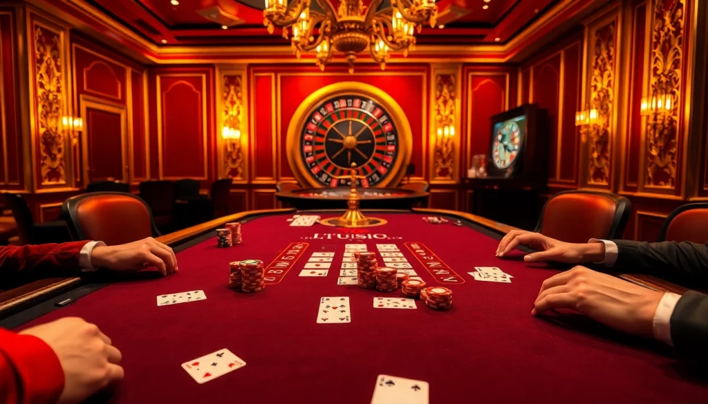 High-stakes players engaging at a luxurious casino table, showcasing 7m thrills.