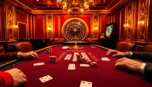 High-stakes players engaging at a luxurious casino table, showcasing 7m thrills.
