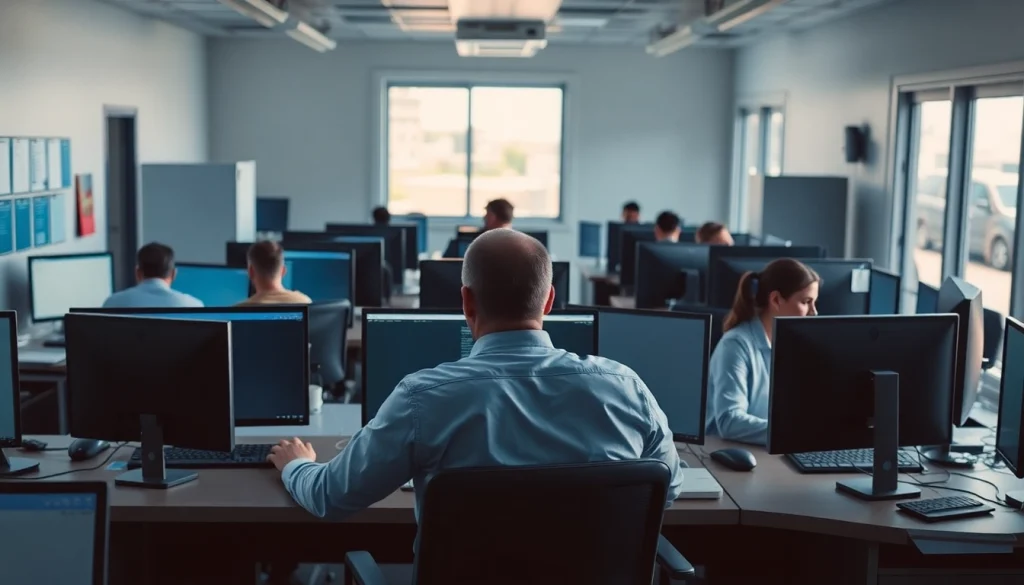Truck Dispatch Service coordination at an office, showcasing experienced dispatchers efficiently managing freight logistics.