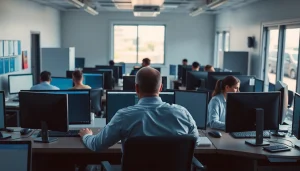 Truck Dispatch Service coordination at an office, showcasing experienced dispatchers efficiently managing freight logistics.