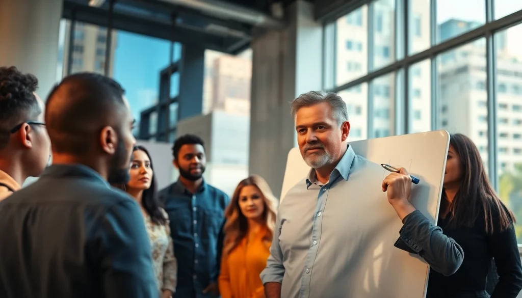 Engaged group learning from a business coach los Angeles in an urban office setting.