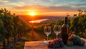 Tasting fine wine in Clarksburg CA's scenic vineyard, with grapes and river views.