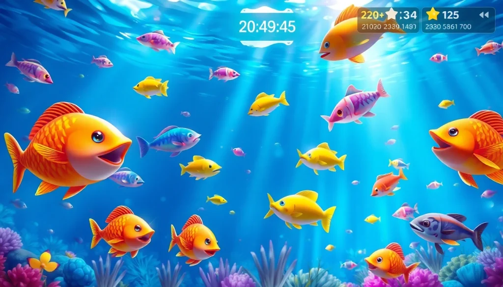 Bắn cá đổi thưởng gameplay featuring vibrant fish and exciting fishing action