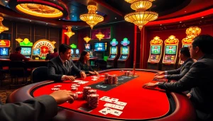 Exciting poker action at Nhà cái MM88 showcasing a luxurious casino atmosphere.