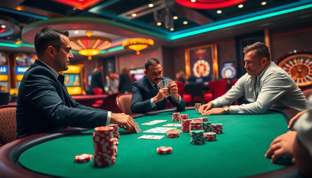 Engaging poker scene at https://rr88.pizza/ with vibrant colors and professional players.