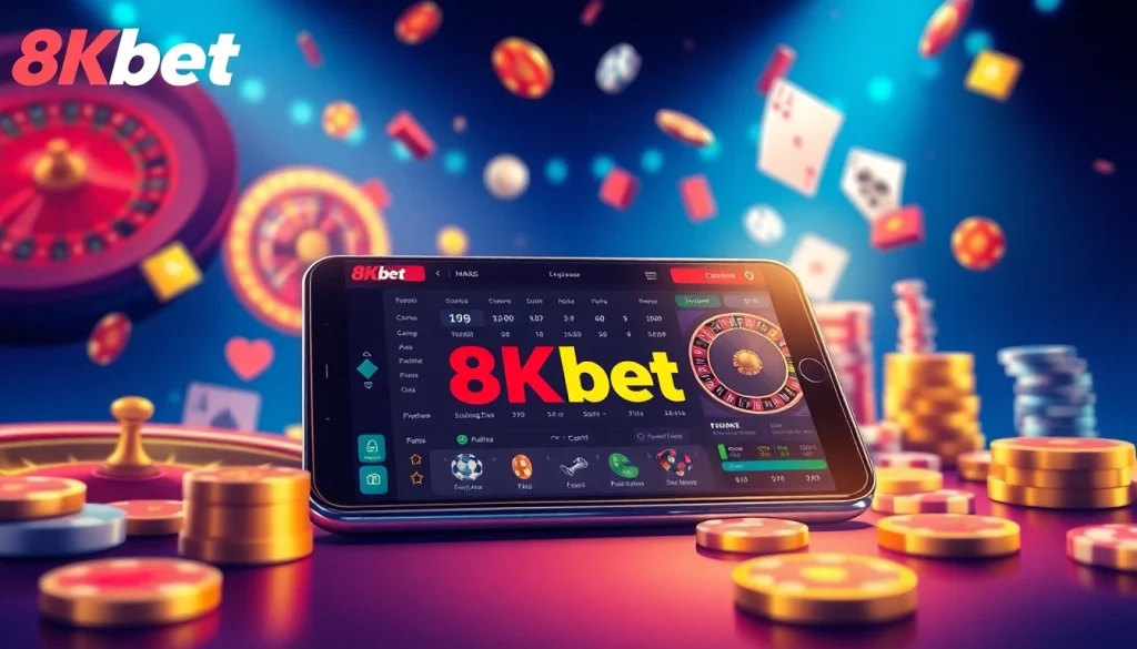 Exciting 8Kbet online betting experience on a digital device with casino-themed elements.