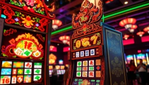 Mainkan mahjong slot di mesin slot kasino tradisional yang meriah dan penuh warna.