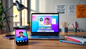 Stylish laptop displaying a profile picture maker for whatsapp profile photo editing.